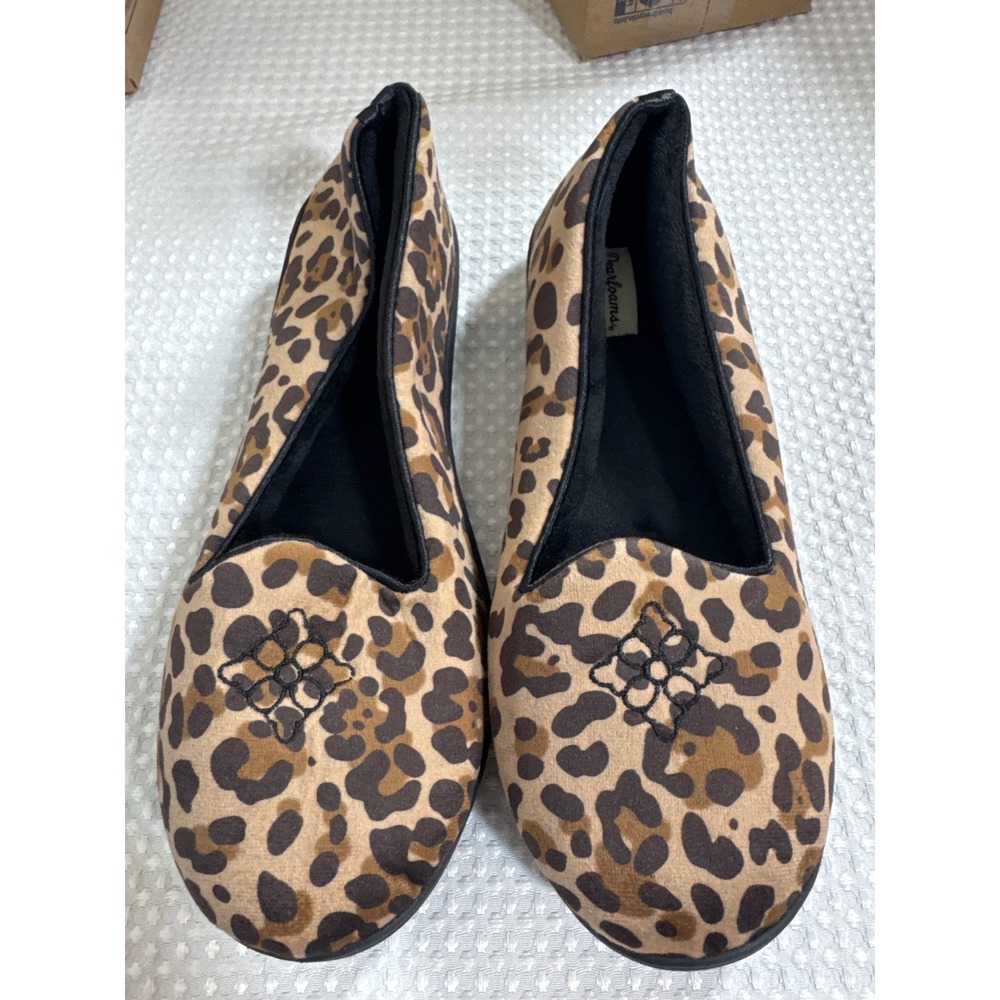 Dearfoams Slippers Women XL 11-12 Wide Loafer Leopard Brown Indoor EUC